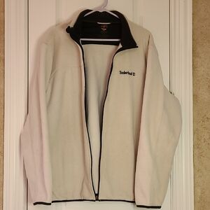 Timberland Fleece Full Zip Jacket Off White with Black Trim NEEDS NEW ZIPPER